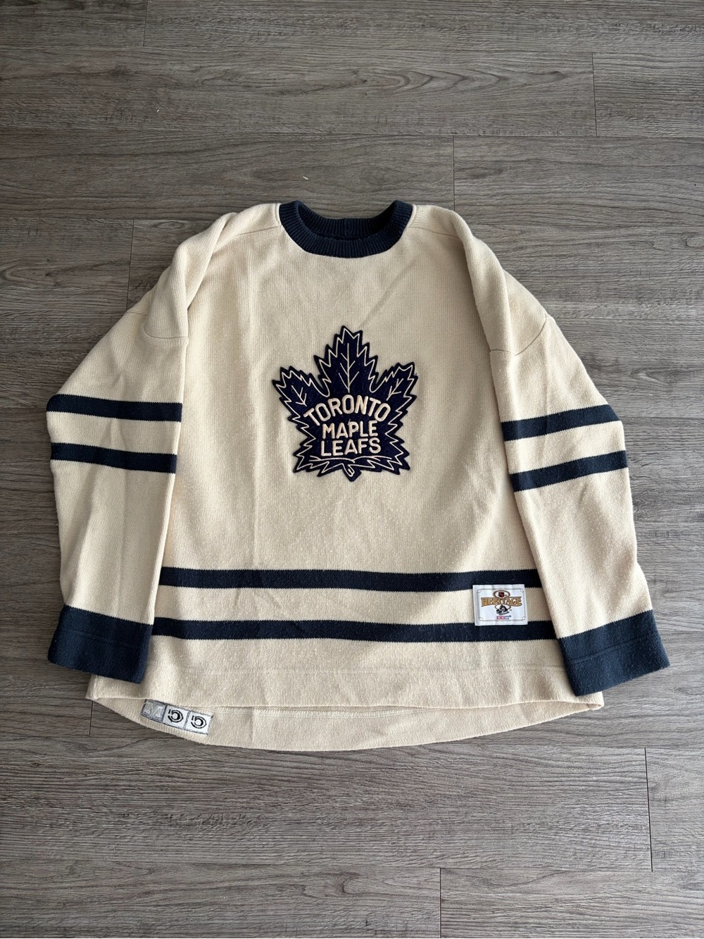 CCM Toronto Maple Leafs Cream & Navy Hockey-Style Sweater